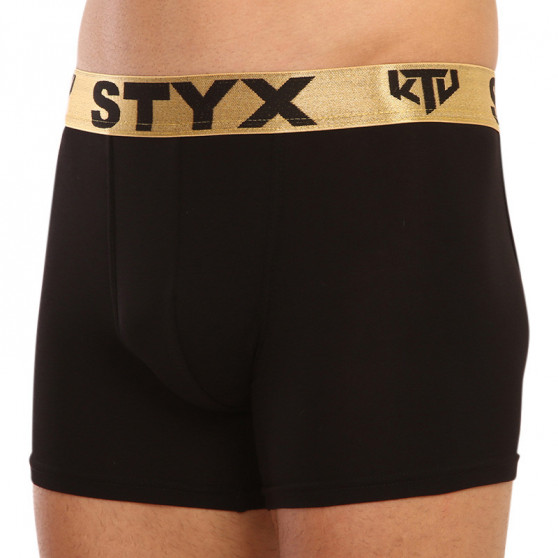 Boxer da uomo Styx / KTV lungo sport elastico nero - elastico oro (UTZ960)