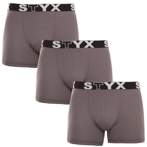 3PACK boxer uomo Styx lungo sport elastico grigio scuro (3U1063)