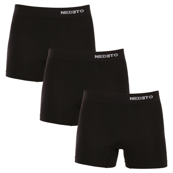 3PACK boxer uomo Nedeto senza cuciture in bambù nero (3NDTB001S)