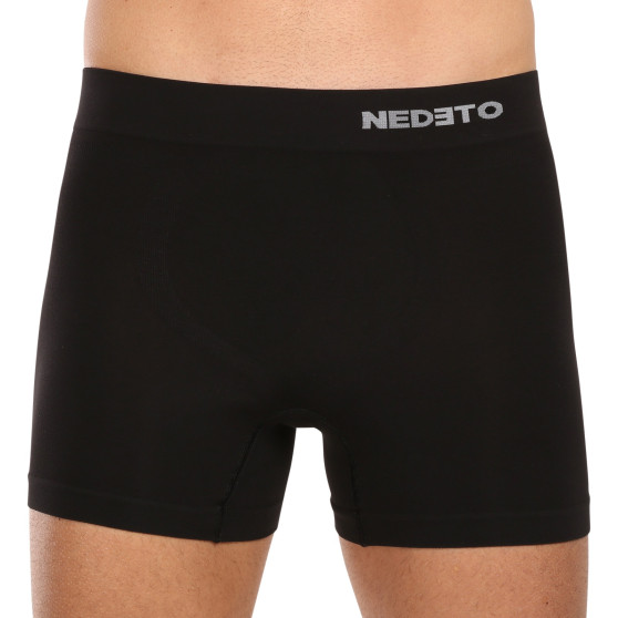 3PACK boxer uomo Nedeto senza cuciture in bambù nero (3NDTB001S)