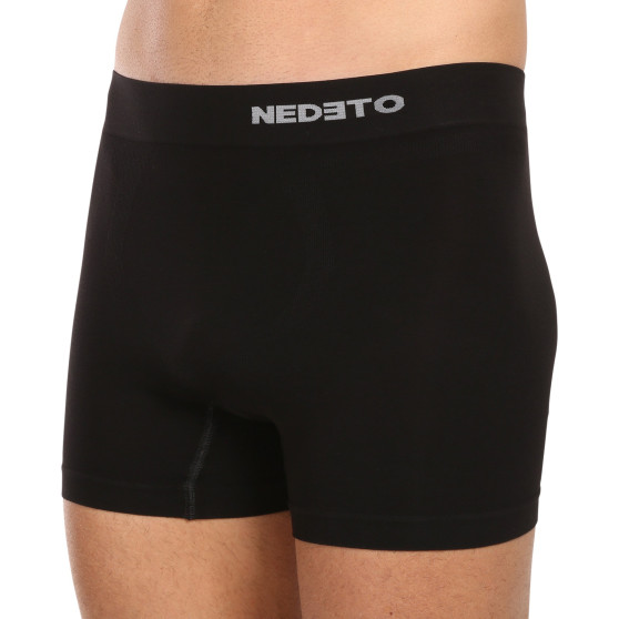 3PACK boxer uomo Nedeto senza cuciture in bambù nero (3NDTB001S)