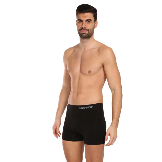 3PACK boxer uomo Nedeto senza cuciture in bambù nero (3NDTB001S)