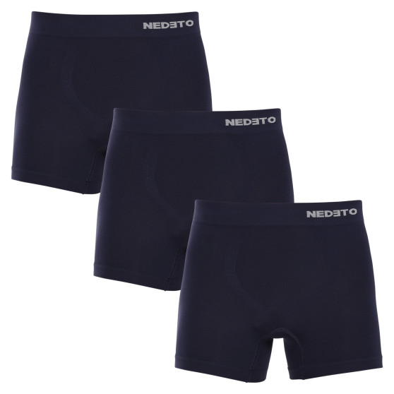 3PACK boxer uomo Nedeto senza cuciture in bambù blu (3NDTB002S)