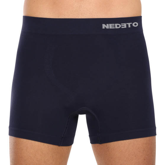 3PACK boxer uomo Nedeto senza cuciture in bambù blu (3NDTB002S)