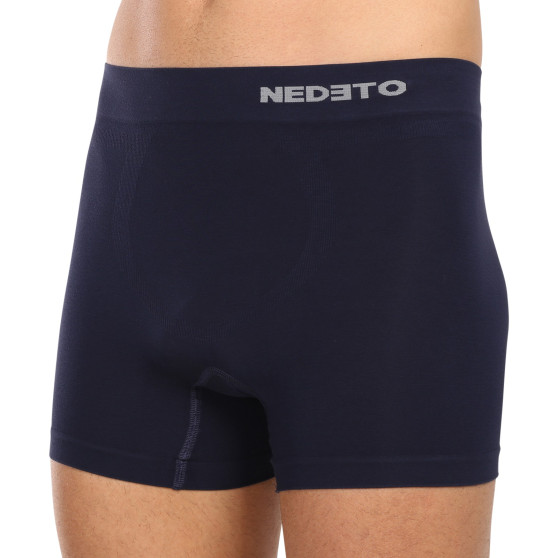 3PACK boxer uomo Nedeto senza cuciture in bambù blu (3NDTB002S)