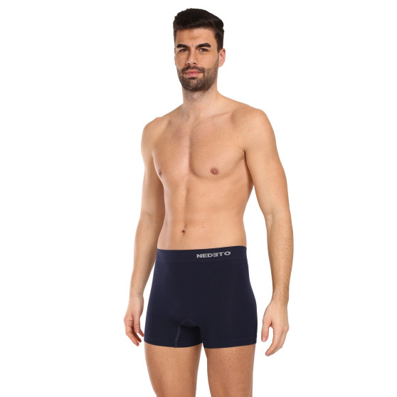 3PACK boxer uomo Nedeto senza cuciture in bambù blu (3NDTB002S)