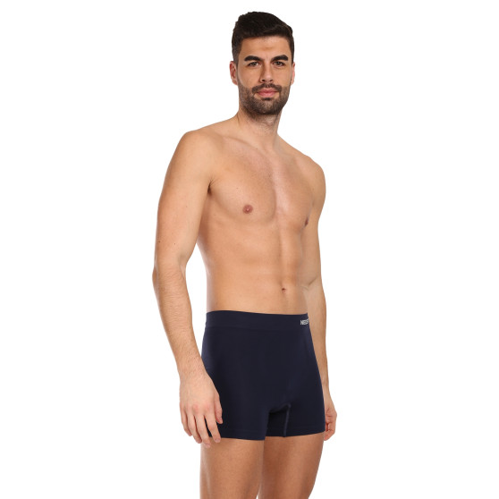 3PACK boxer uomo Nedeto senza cuciture in bambù blu (3NDTB002S)