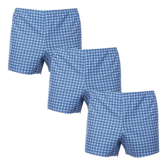 3PACK Boxer classici da uomo Foltýn a quadri blu oversize (3xKN78)